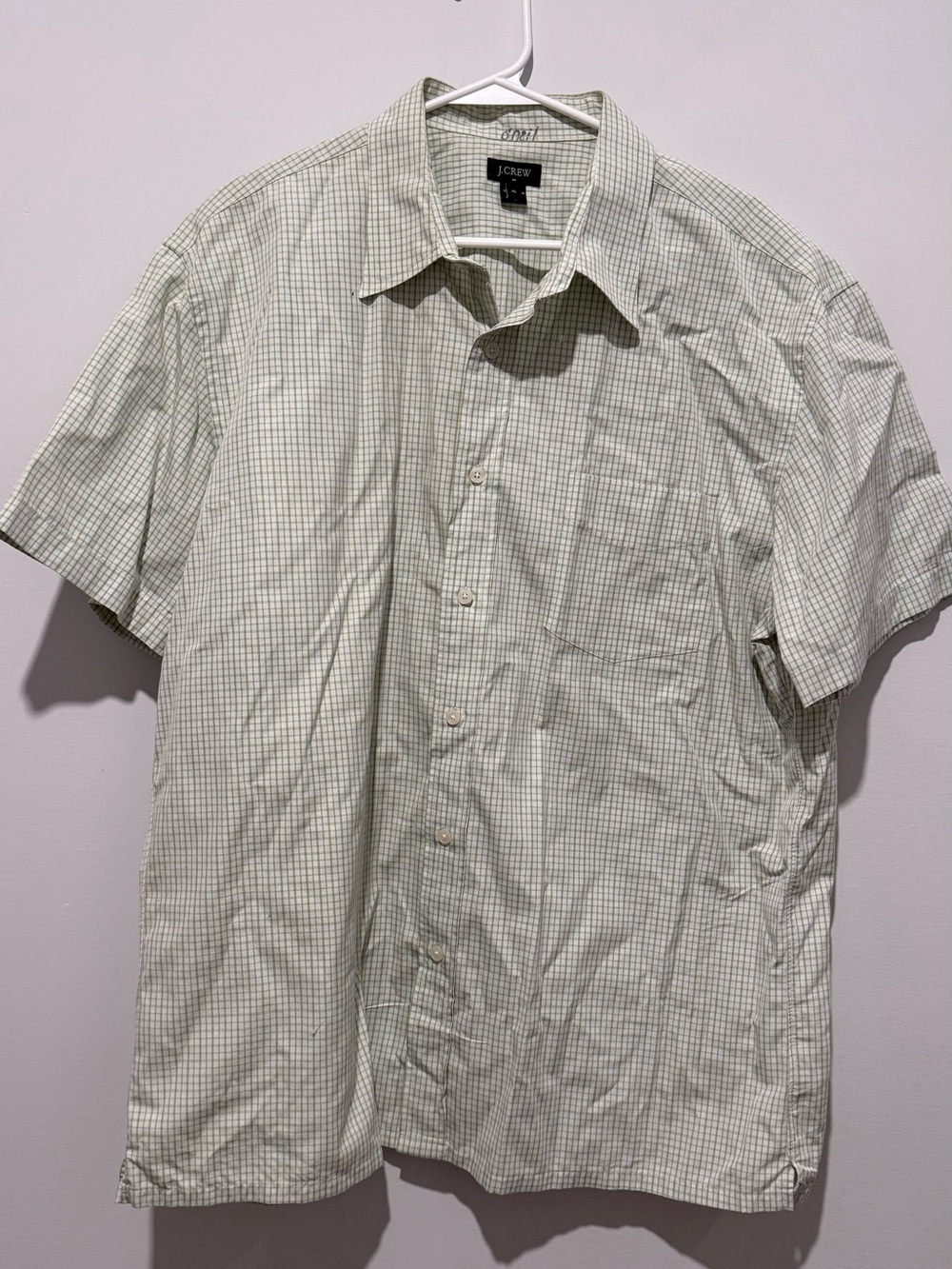 J. Crew Short-Sleeve Button-Down in Light Green Check